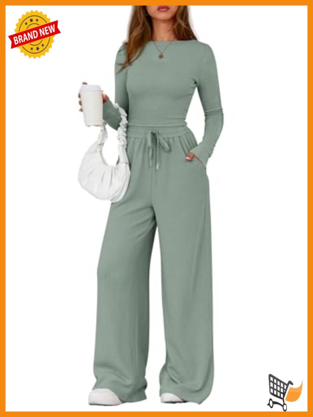 Women's 2 Piece Lounge Set Boat Neck Long Sleeve Wide Leg Pants